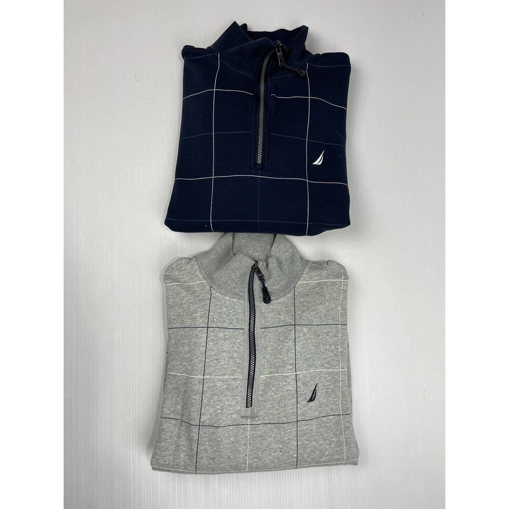 (2) nautica quartzip crewneck pullover sweatshirt size medium mens gray and navy